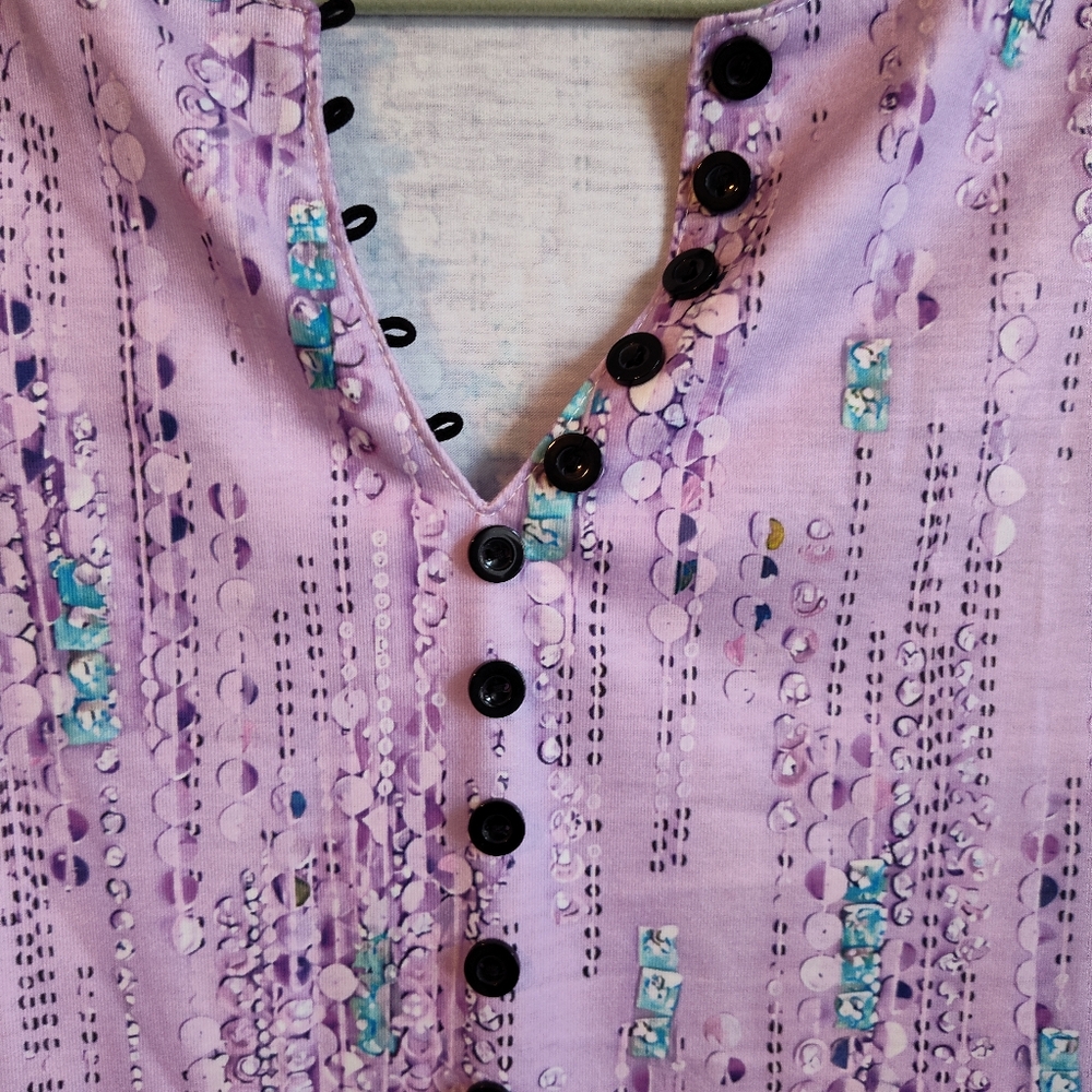 Purple Patterned Button-Front Top - Picture 3 of 3